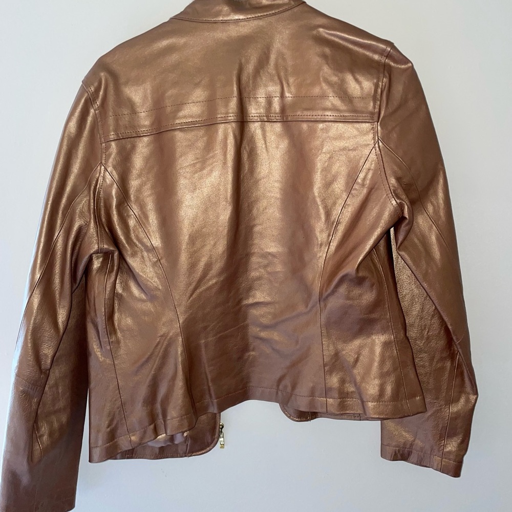 Aria Bronze Moto PU Leather Jacket Medium - Picture 2 of 12